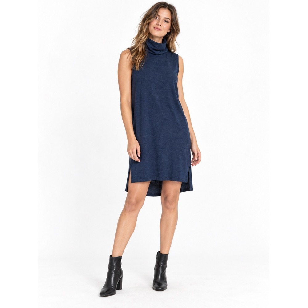 AG Adriano Goldschmied Navy Blue Tencel Sleeveless Turtleneck Dress Small